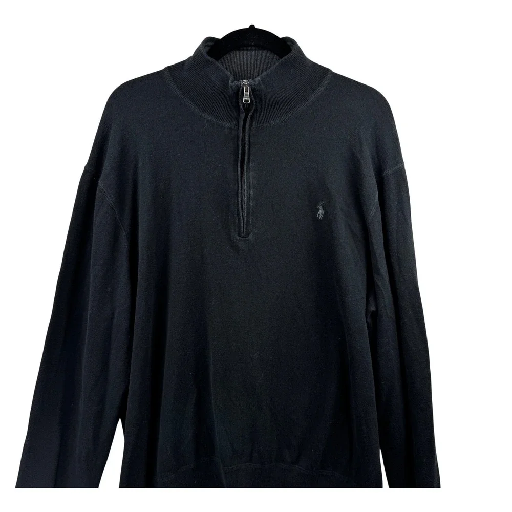 Polo Ralph Lauren Quarter Zip Sweater Mens‎ XXL Black Cotton Knit Pullover Logo
